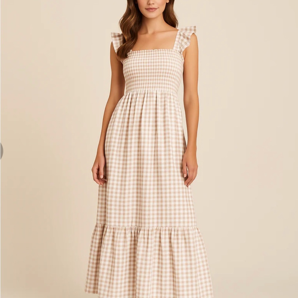 Cream Smocked Tiered Midi Sundress